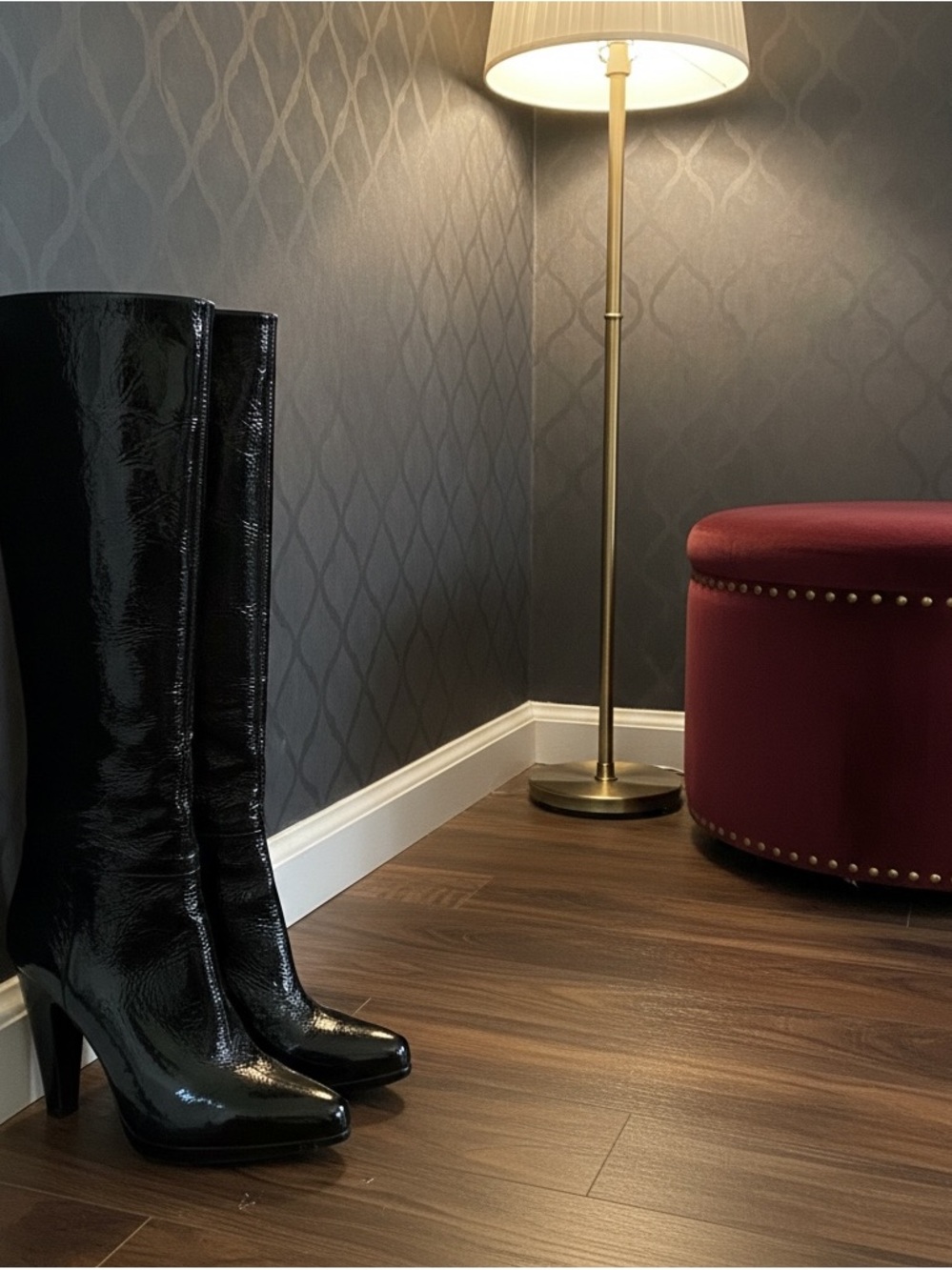 Prada Black Patent Knee-High Heeled Boots